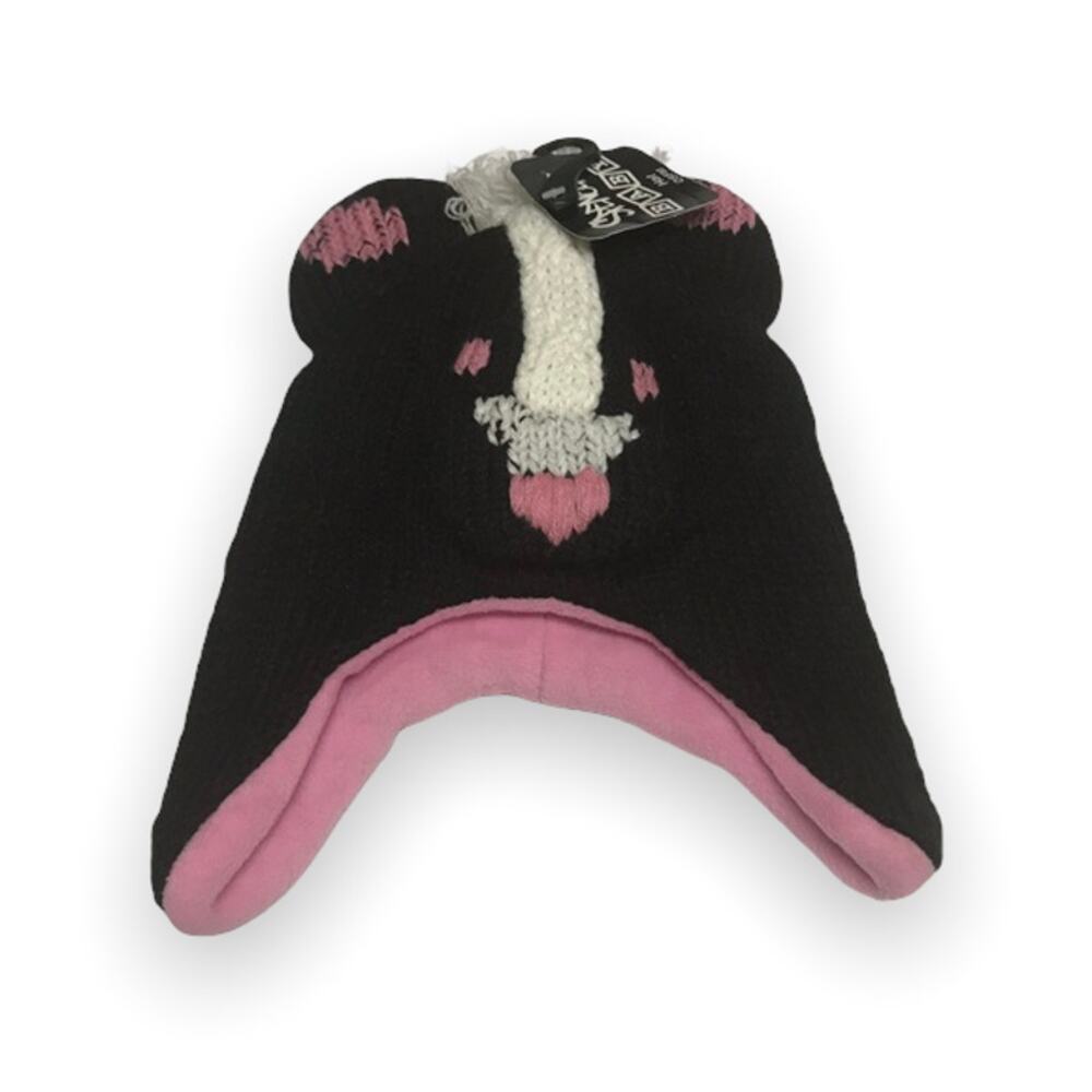 Spencer's Infant Girls‎ Hat One Size Black Pink White Skunk Knit Winter NEW